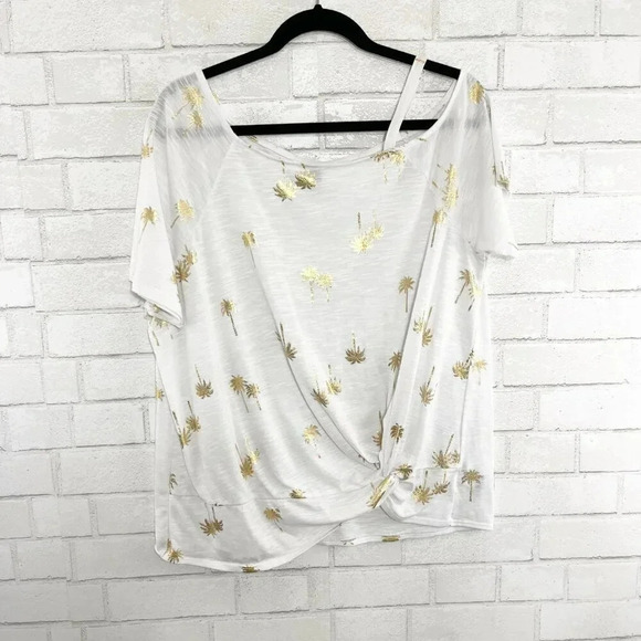 Torrid White & Gold Foil Palm Tree Print Off the Shoulder Tee Shirt Women's 1X - Picture 2 of 6